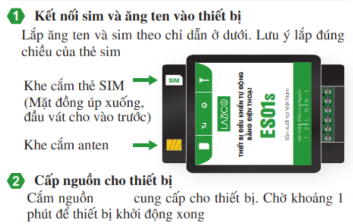 Hướng dẫn cấp nguồn và cắm SIM cho ES01s